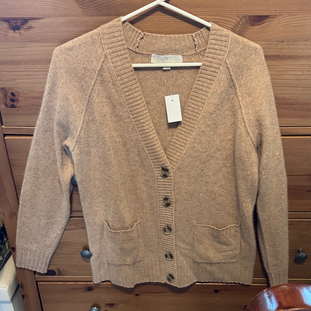 LOFT Women's Cashmere Camel Cardigan Sweater